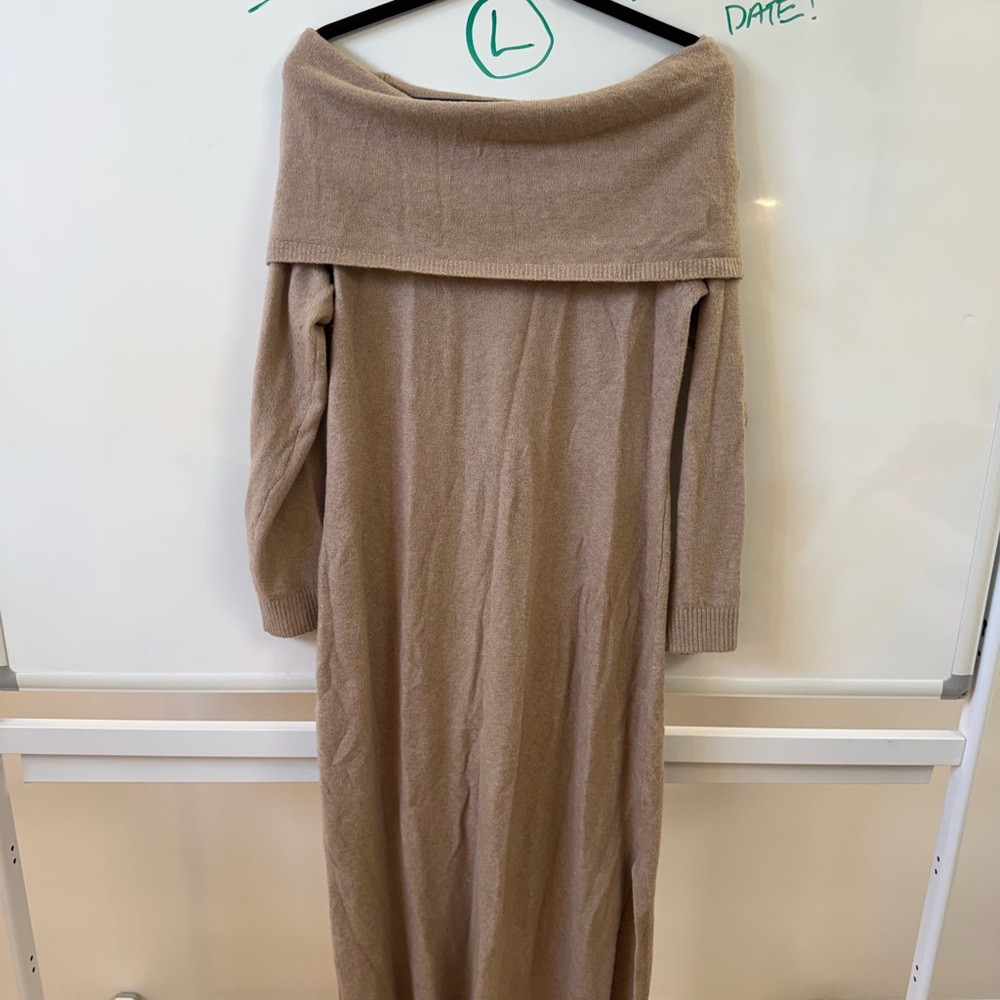 LOFT Long Sleeve Off-Shoulder Maxi Dress in Taupe